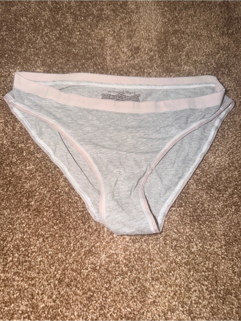 Victoria's Secret Heather Gray Bikini Briefs with Pale Pink Trim